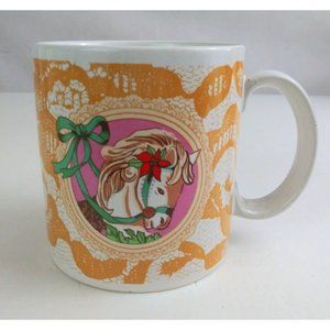 Vintage 1987 BOA Christmas Pony On Lace Design Coffee Cup Made In Korea